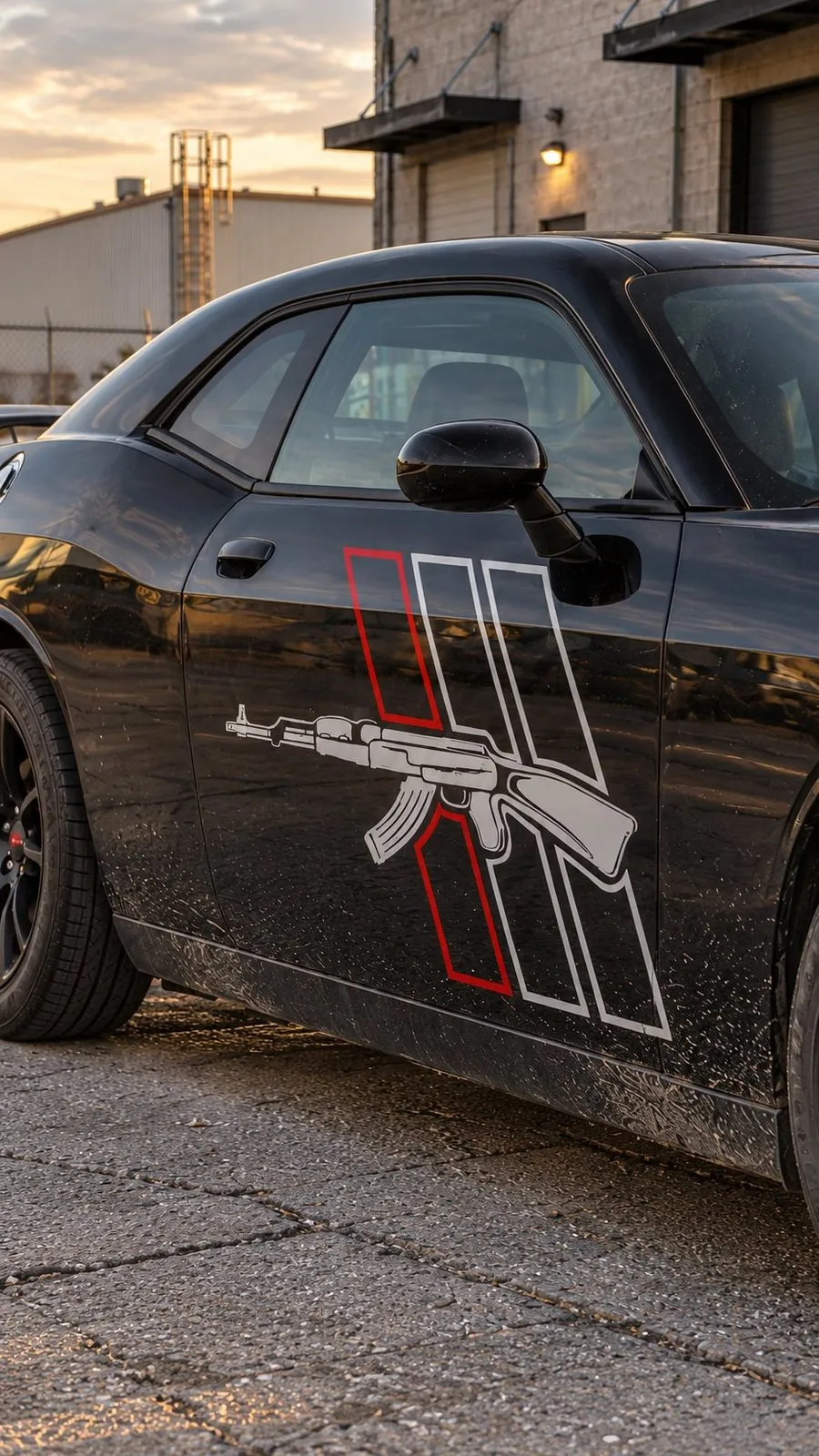Close-up detail of a precision-cut side decal on a Challenger door